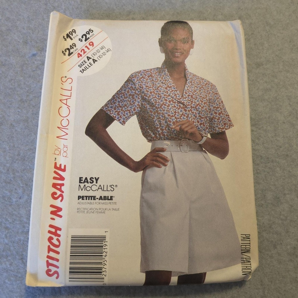 McCall's 4219 Sewing Pattern Uncut Misses Shirt Skirt Size 10 12 14‎